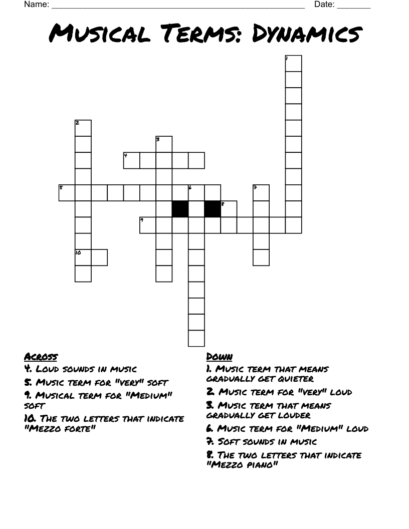 Musical Terms: Dynamics Crossword