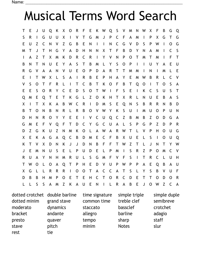 Musical Terms Word Search