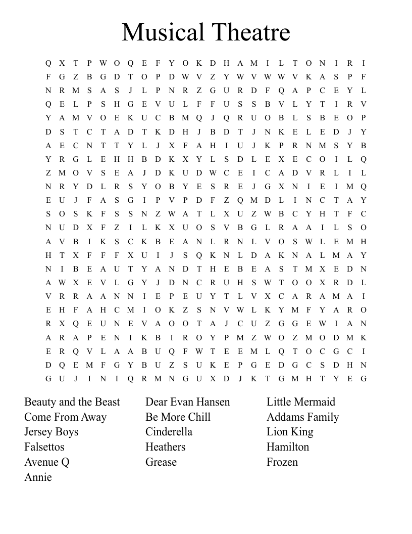Musical Theatre Word Search