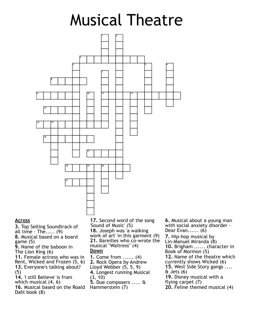 Musical Theatre Crossword