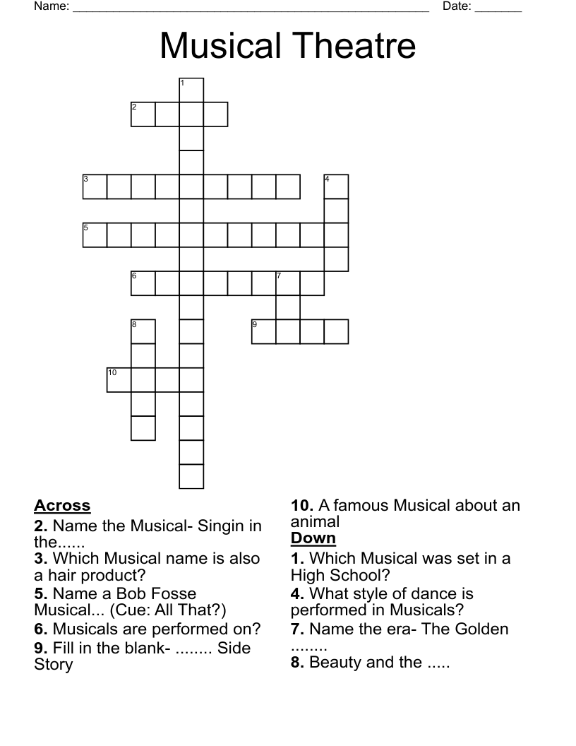 Musical Theatre Crossword