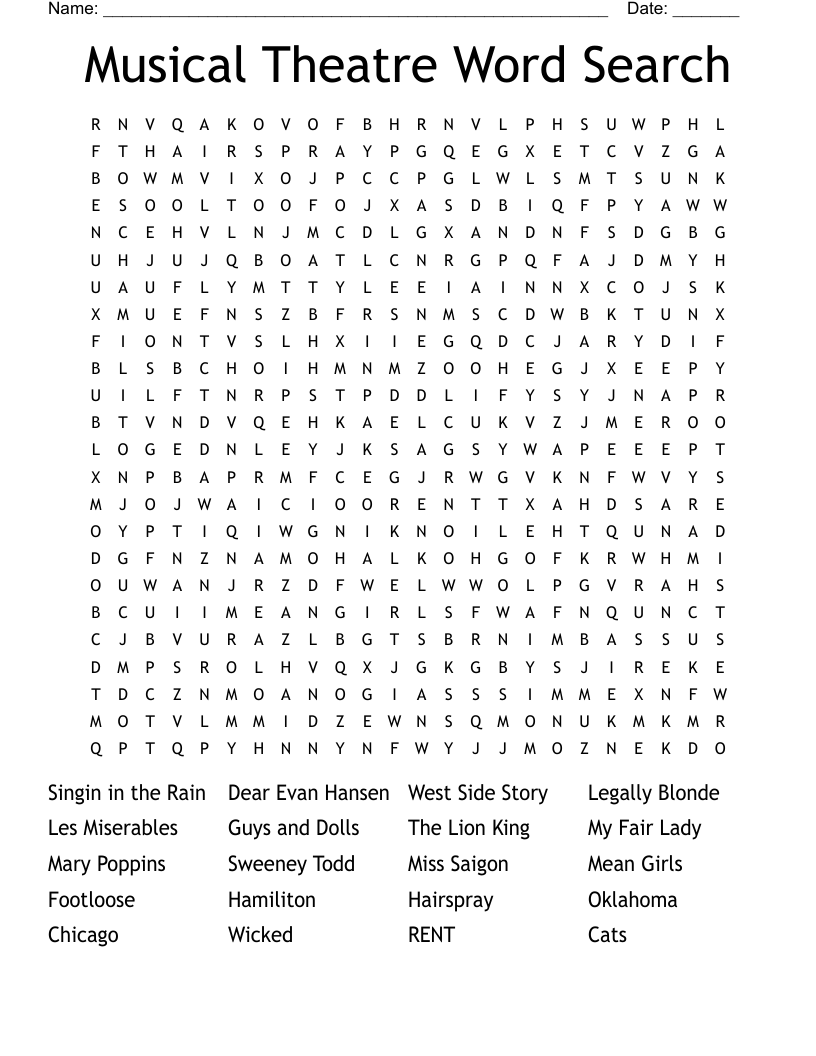Musical Theatre Word Search