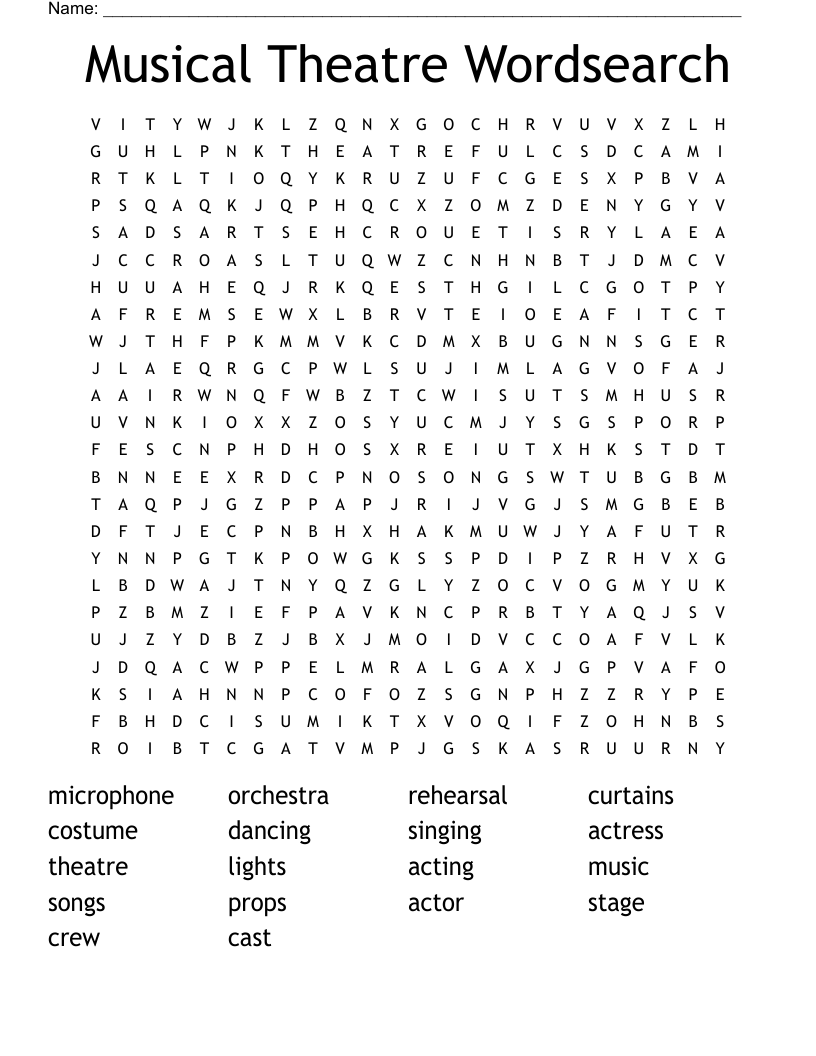 Musical Theatre Wordsearch
