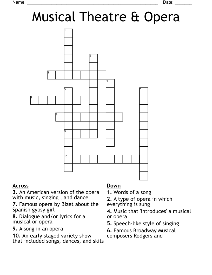 Musical Theatre & Opera Crossword