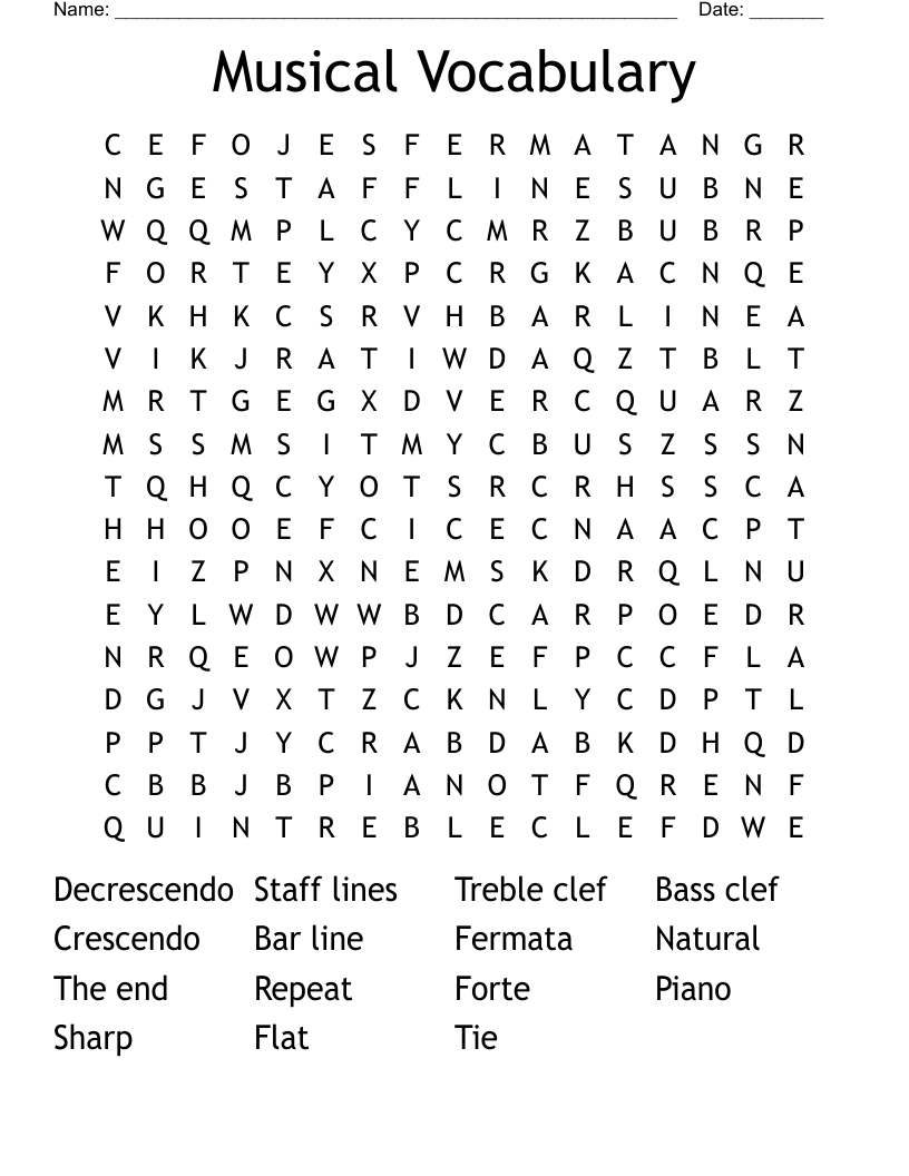 Musical Vocabulary Word Search