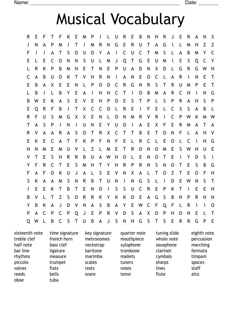 Musical Vocabulary Word Search