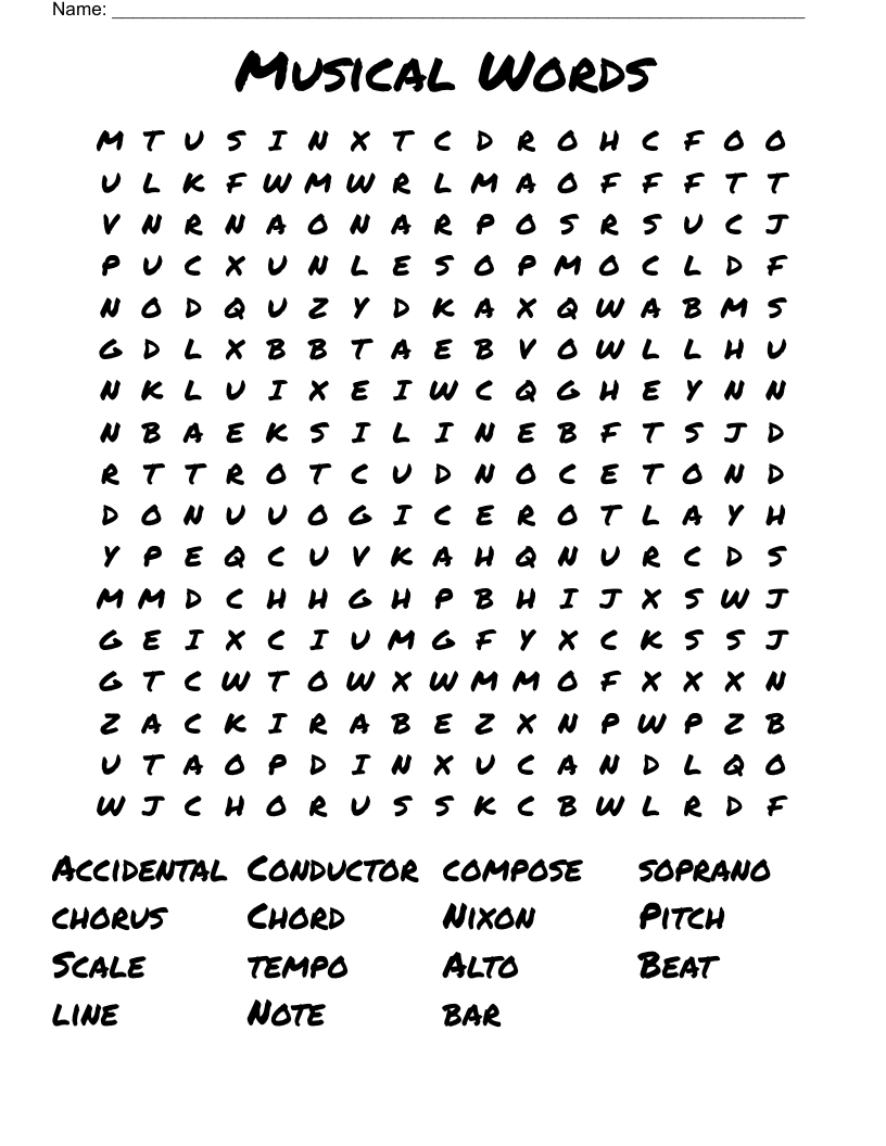 Musical Words Word Search