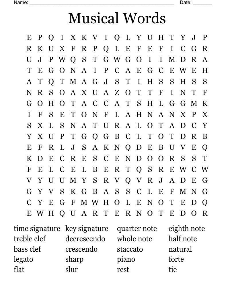 Musical Words Word Search