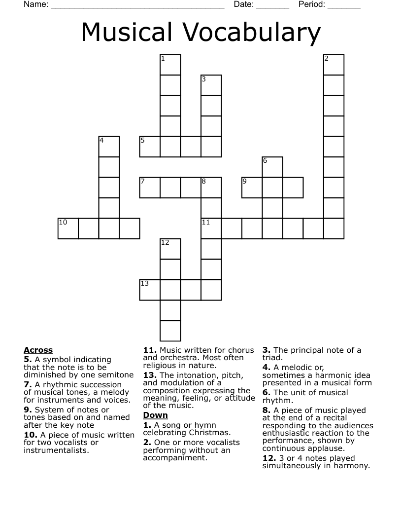 Musical  Vocabulary Crossword