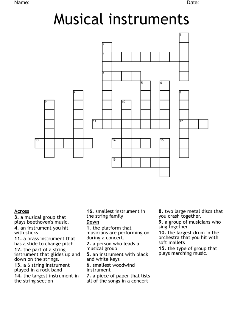 Musical instruments Crossword