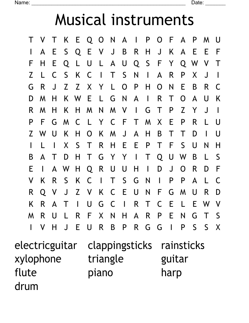 Musical instruments Word Search