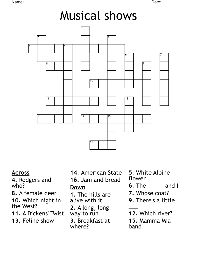 Musical shows Crossword