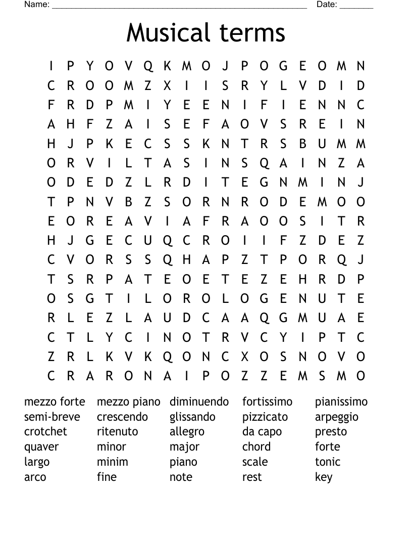 Musical terms Word Search