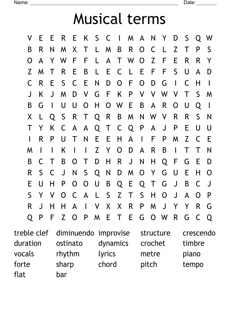 Musical terms Word Search
