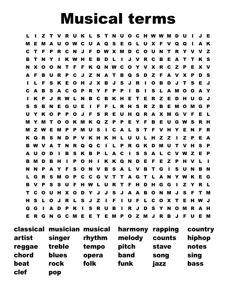 Musical terms Word Search