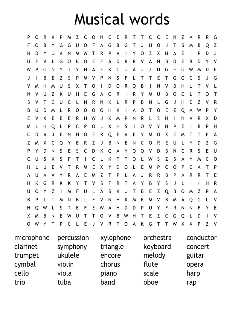 Musical words Word Search