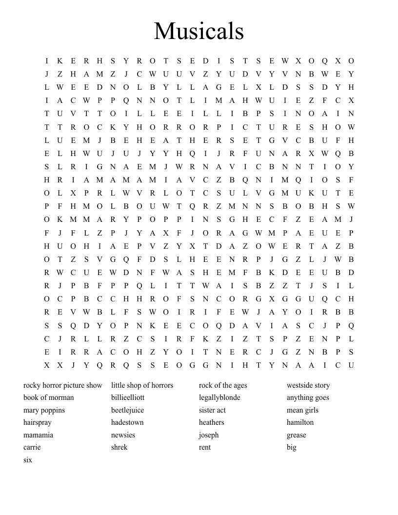Musicals Word Search
