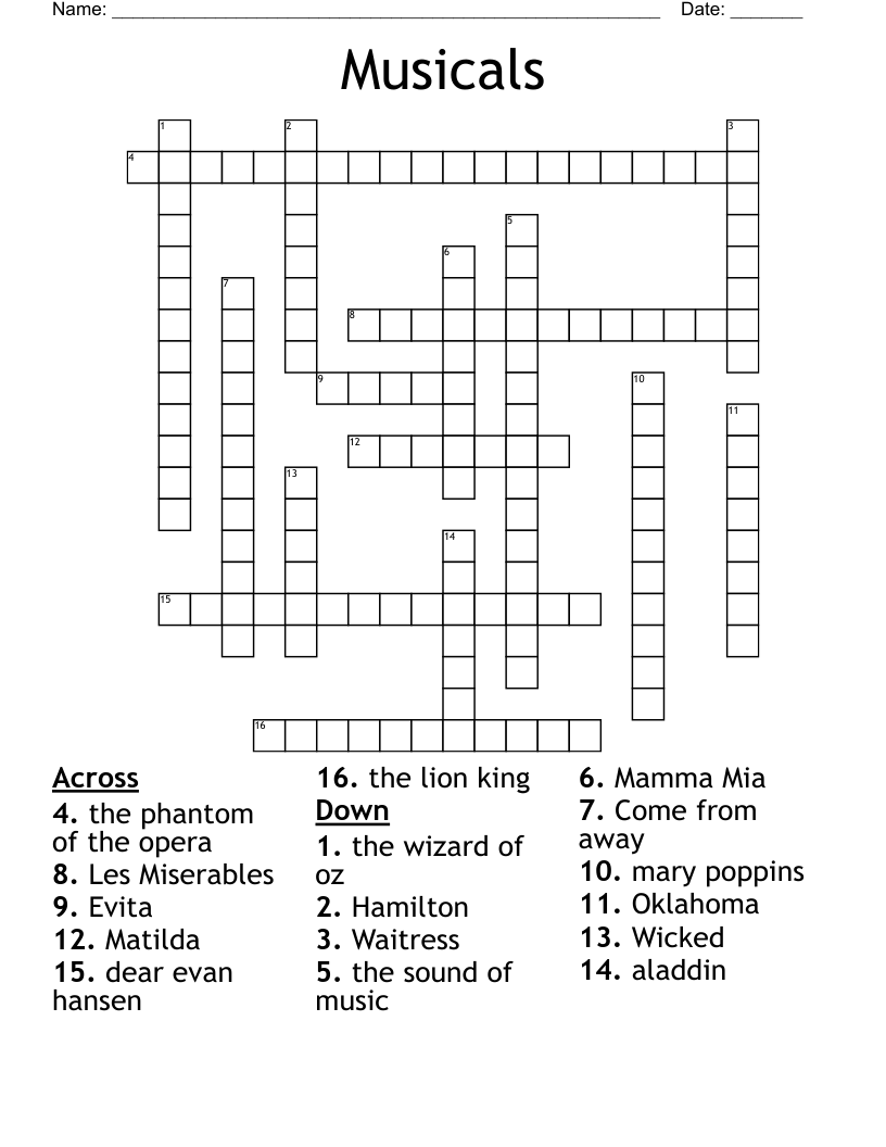 Musicals Crossword