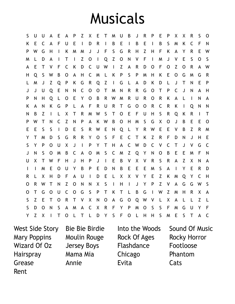 Musicals Word Search