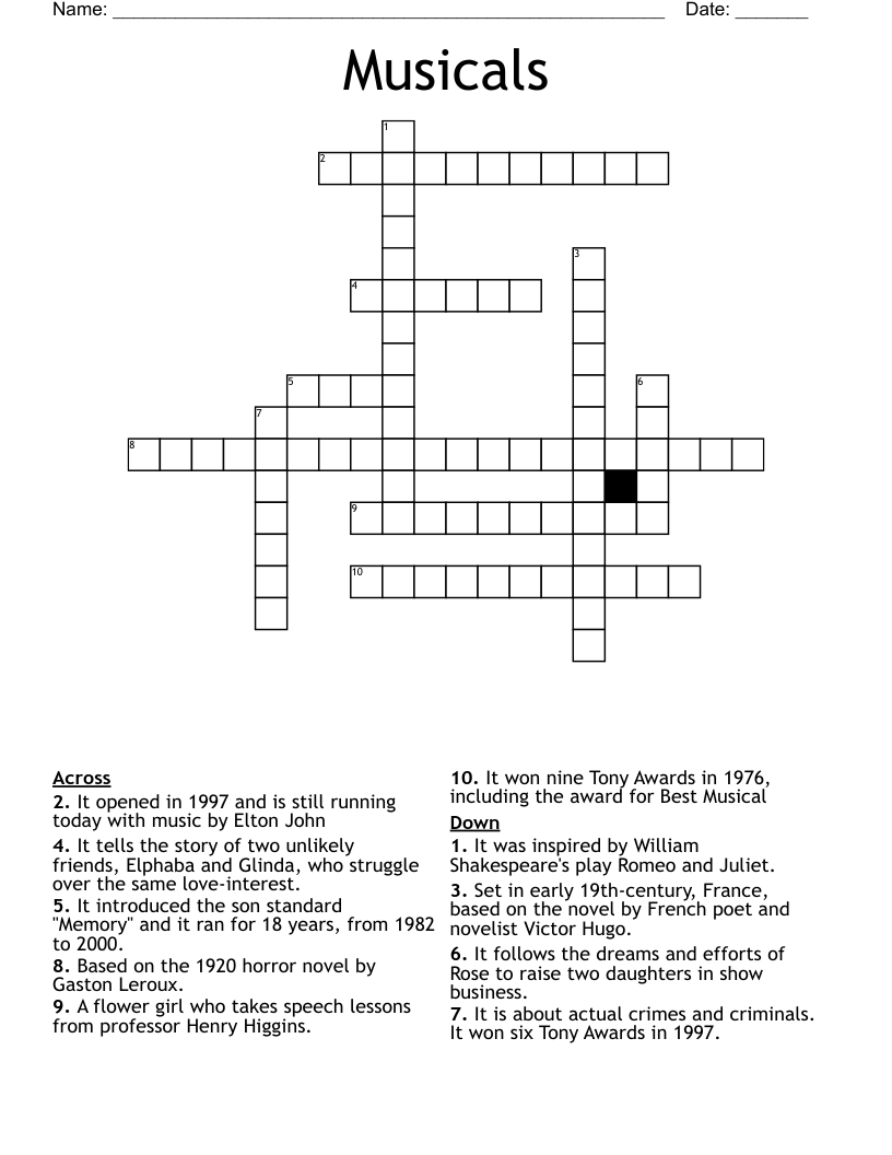 Musicals Crossword