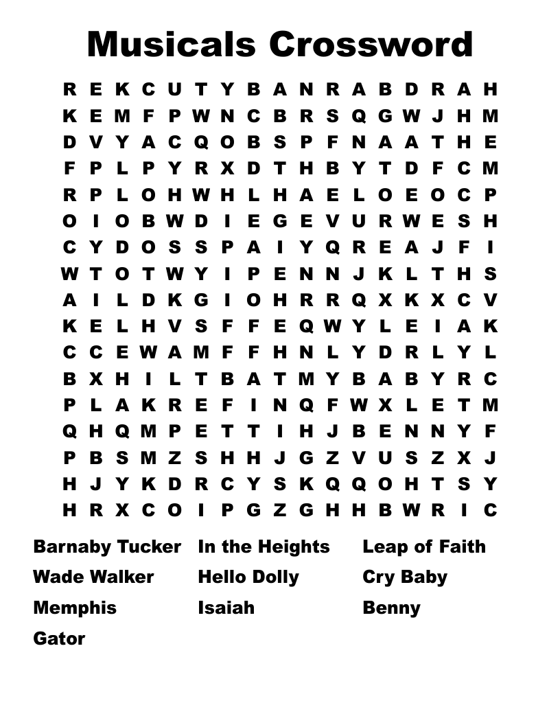 Musicals Crossword Word Search