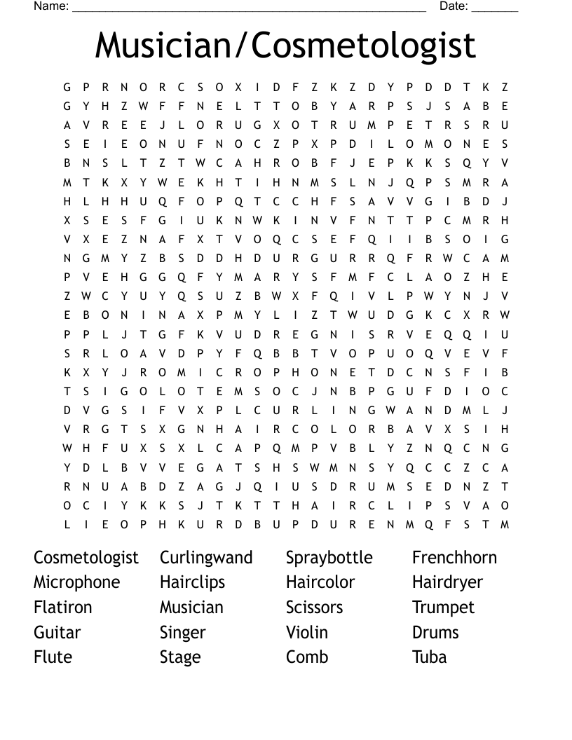 Musician/Cosmetologist Word Search