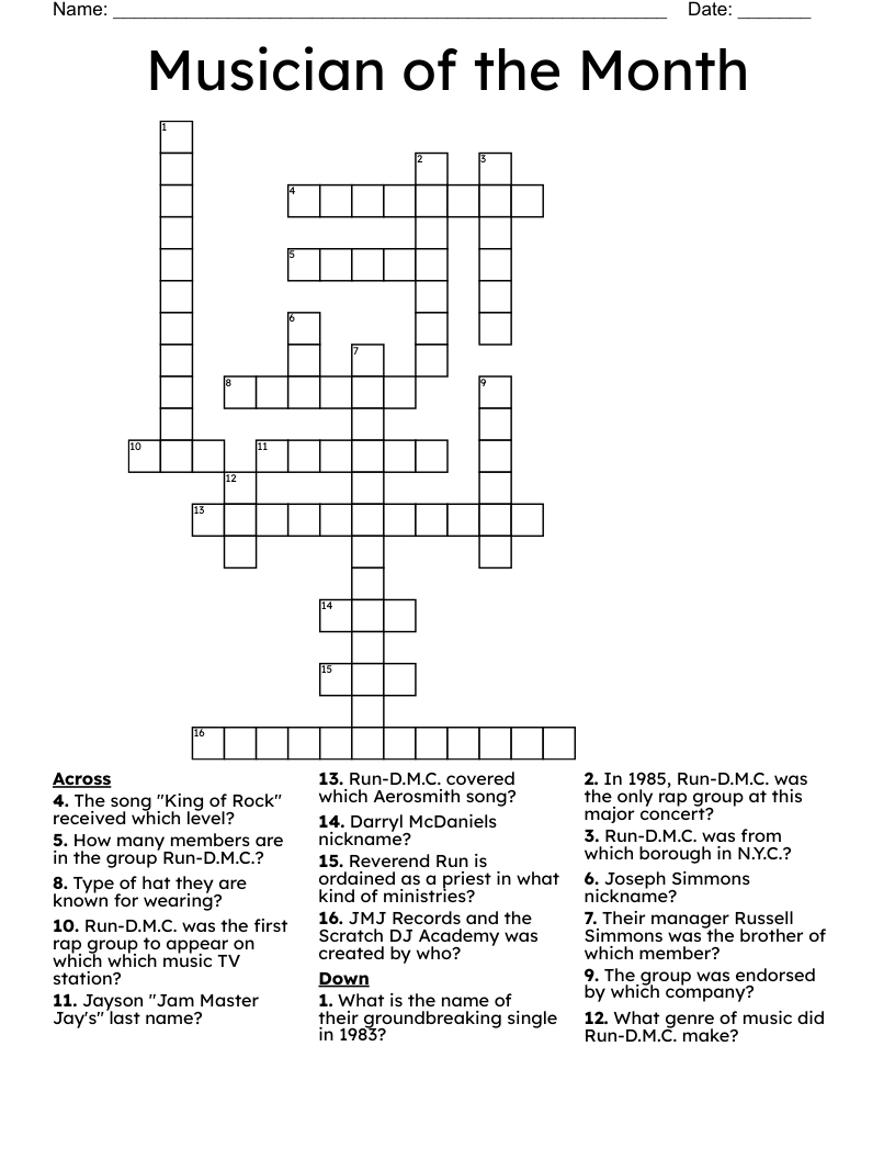 Musician of the Month Crossword