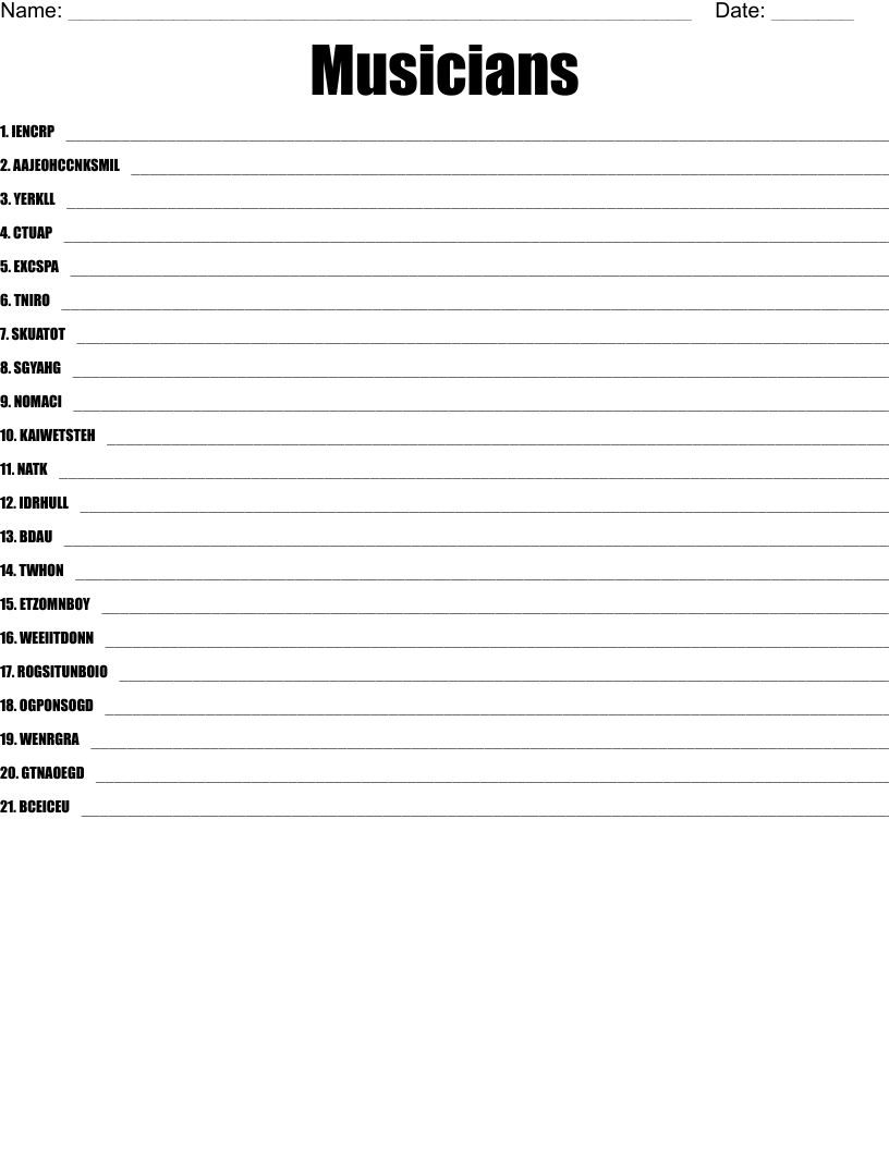 Musicians Word Scramble