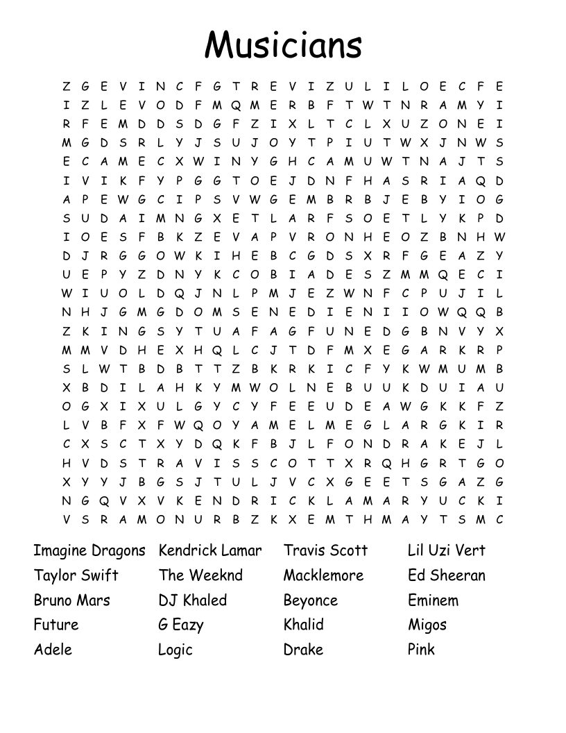 Musicians Word Search