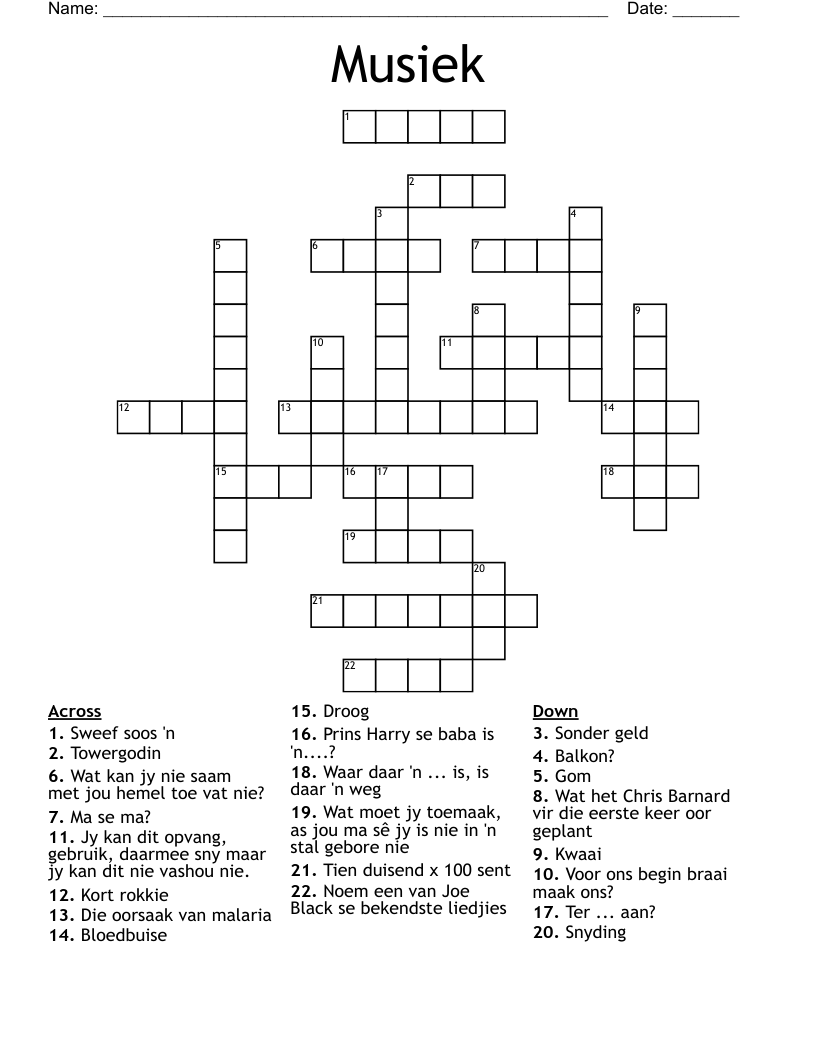 Musiek Crossword