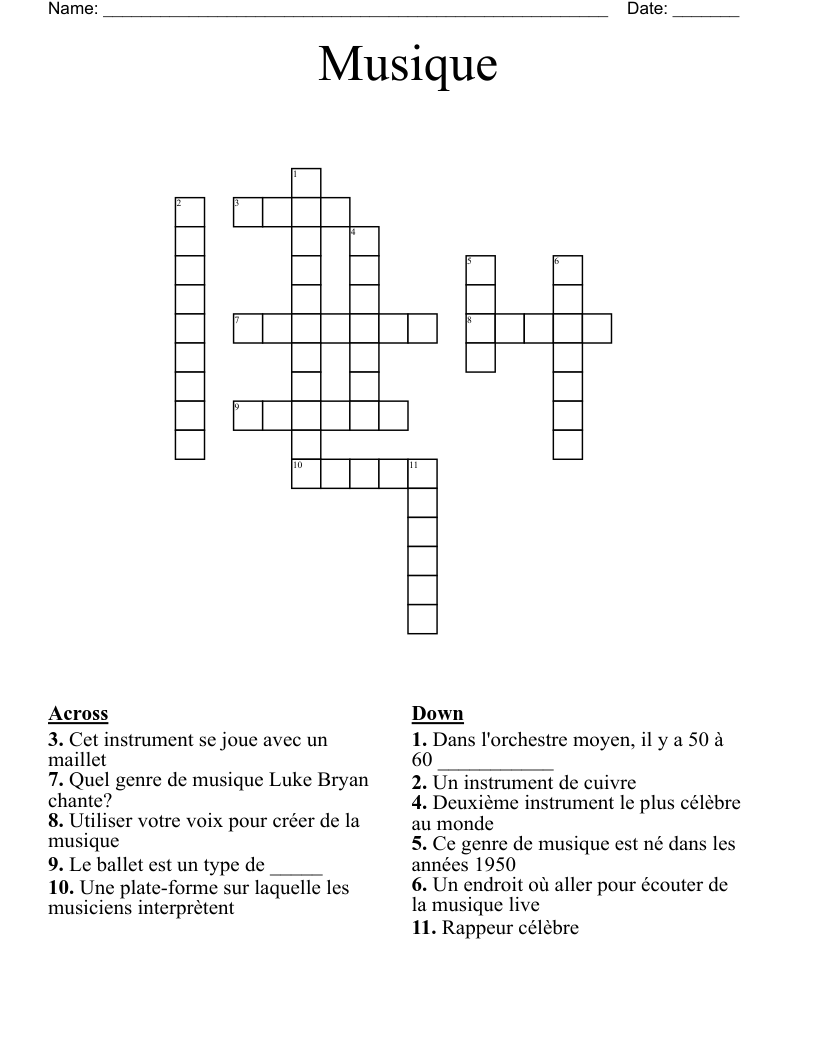 Musique Crossword