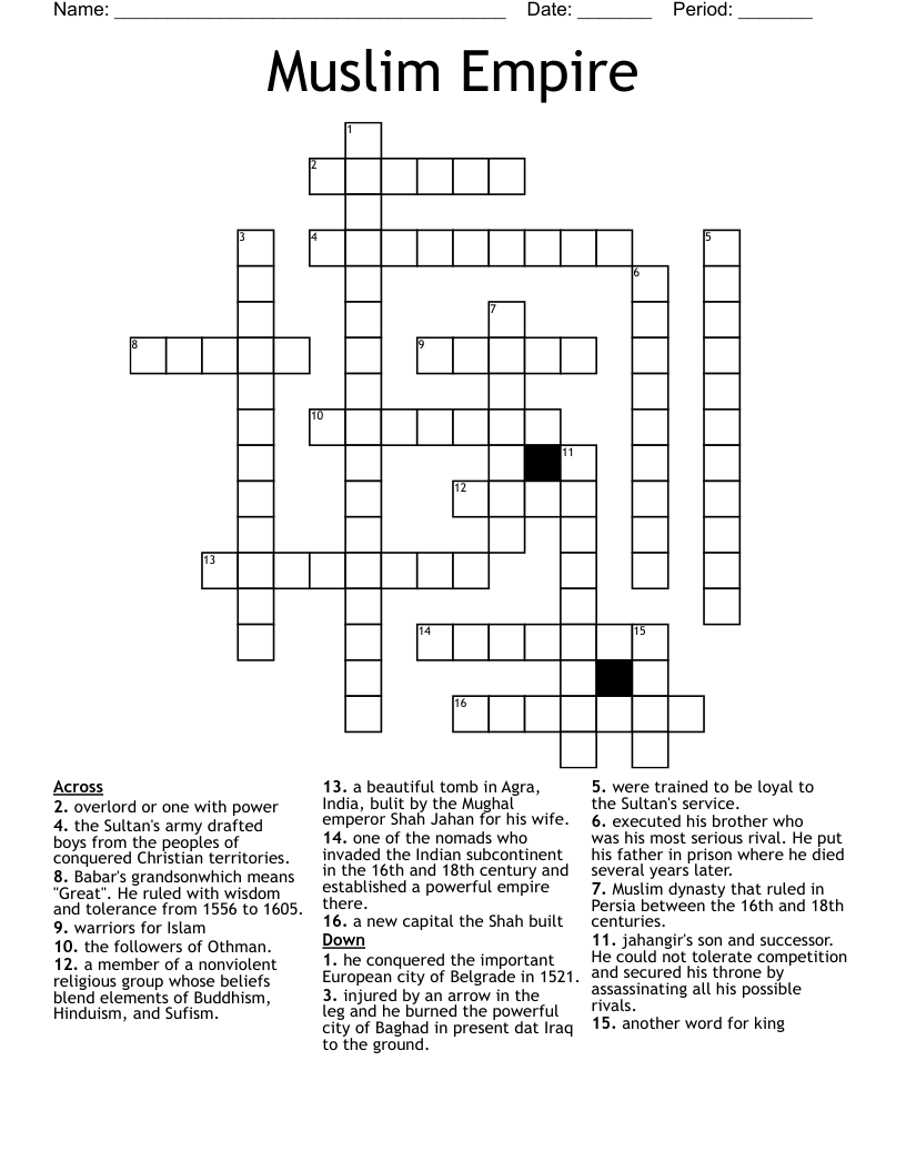 Muslim Empire Crossword
