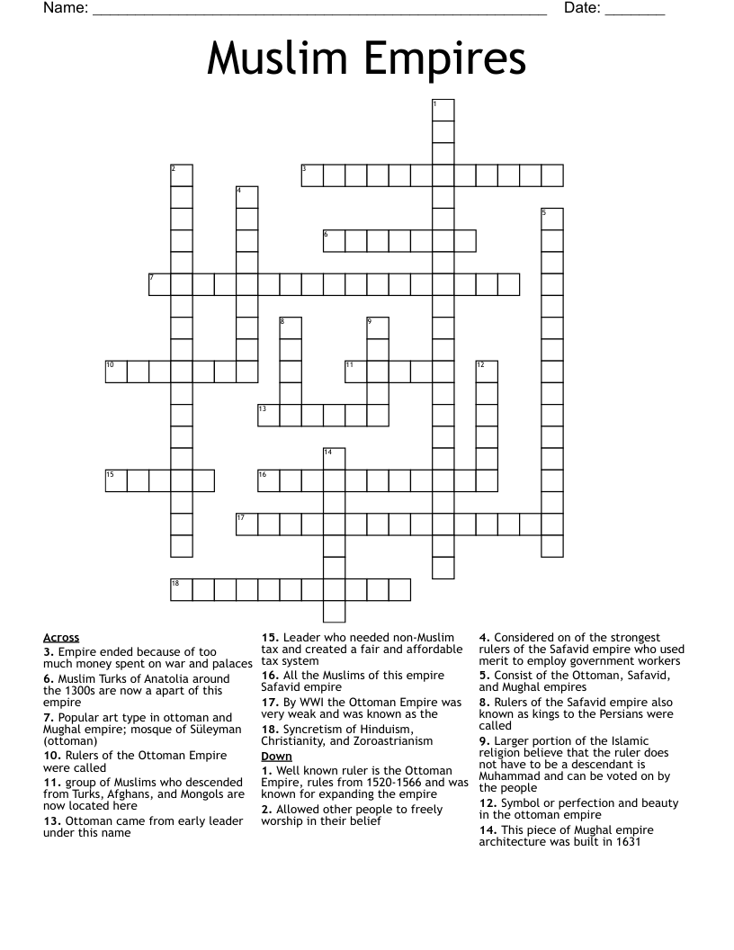 Muslim Empires Crossword
