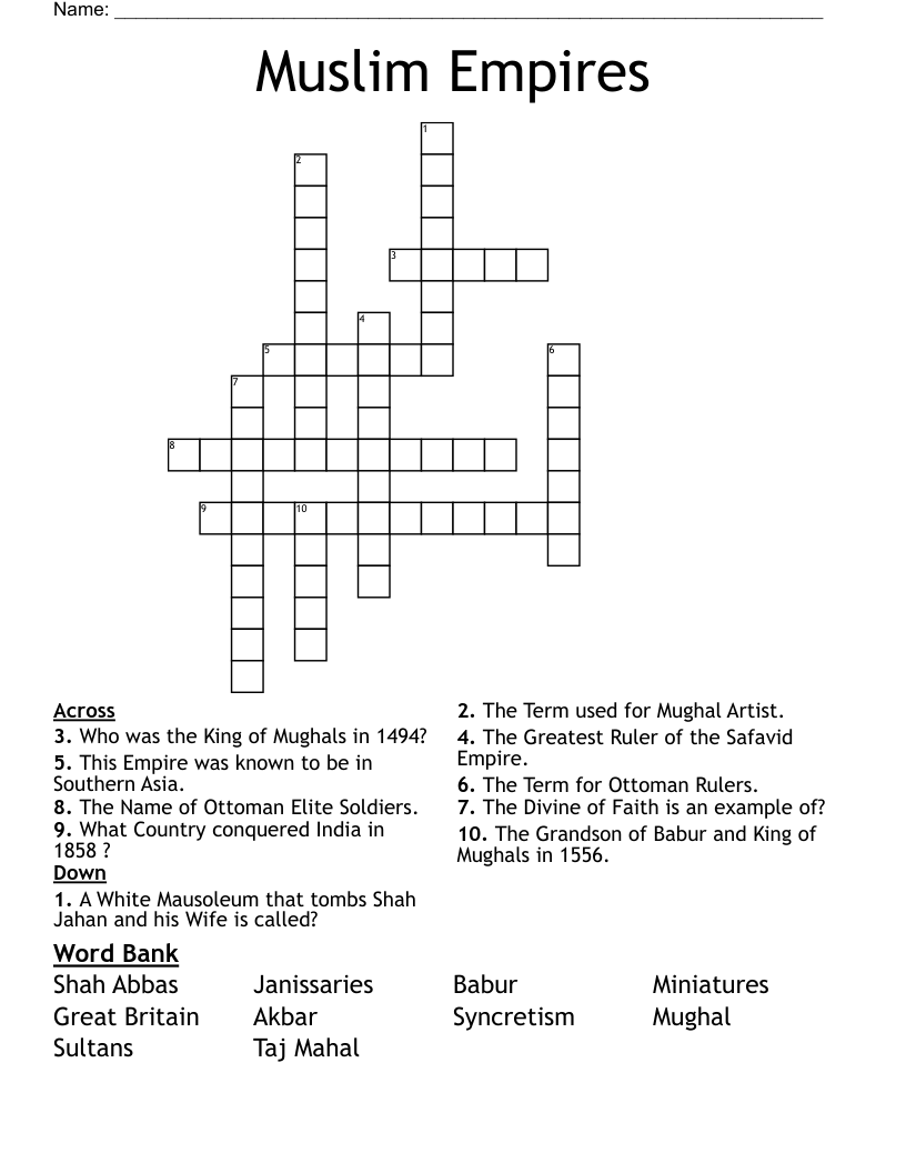 Muslim Empires Crossword