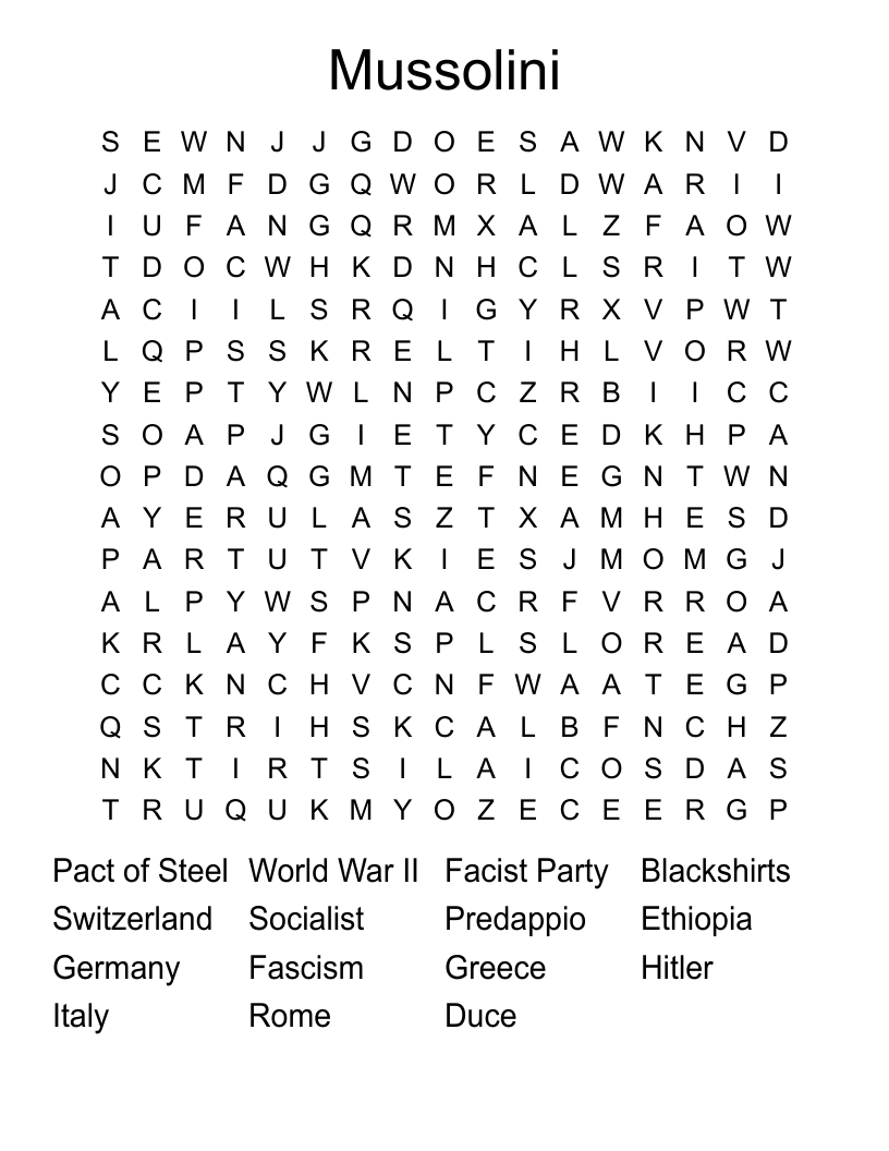 Mussolini Word Search