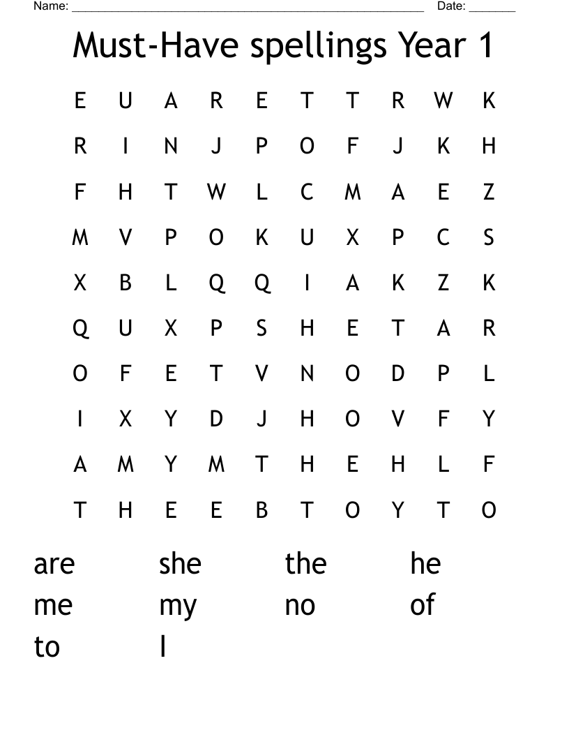 Must-Have spellings Year 1 Word Search