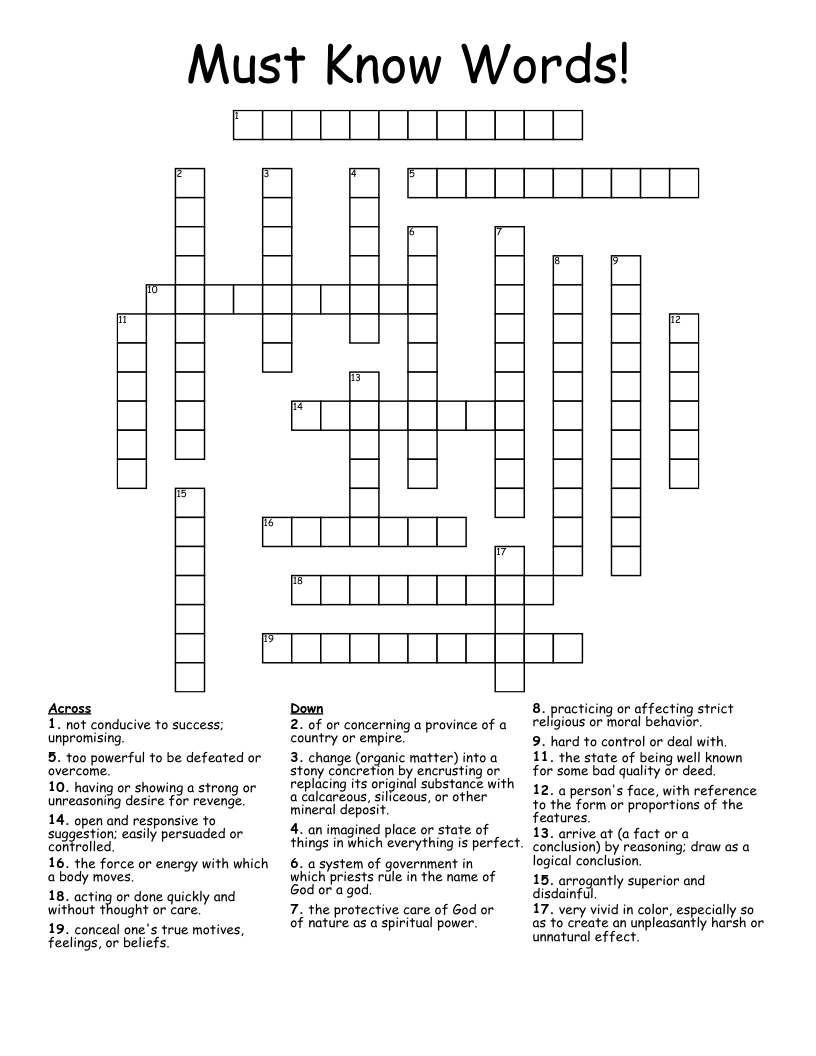 Must Know Words! Crossword