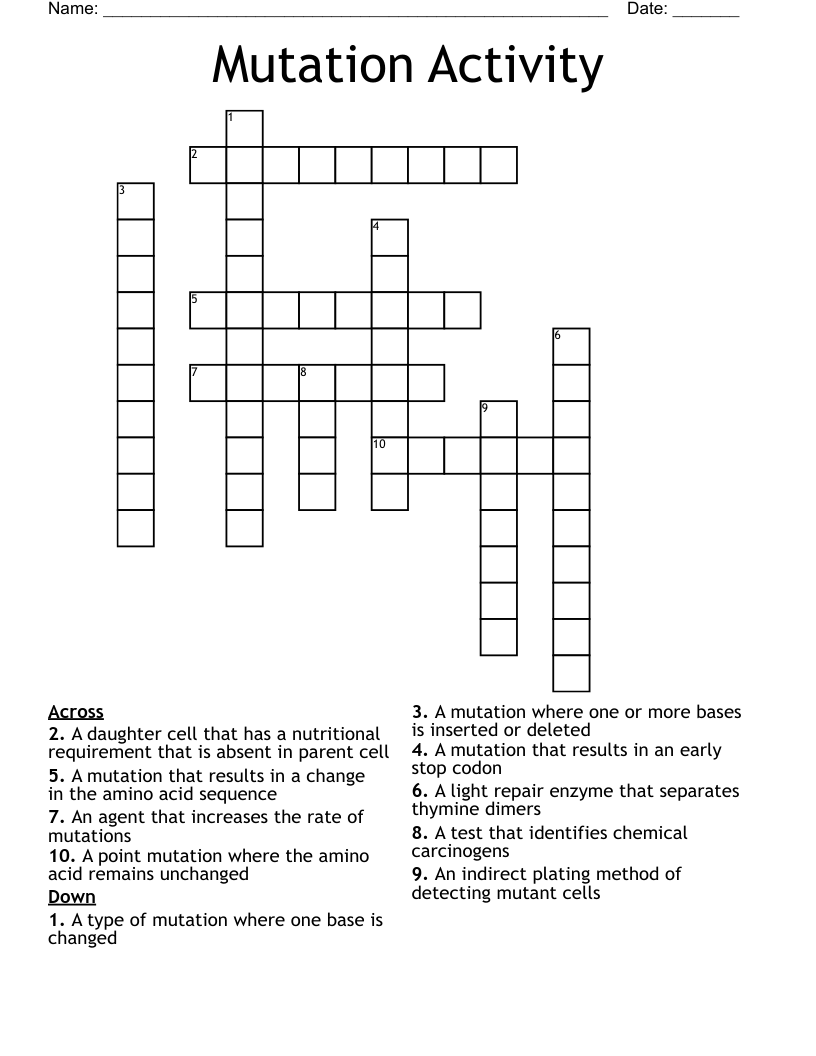 Mutation Activity  Crossword