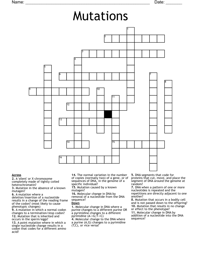 Mutations Crossword