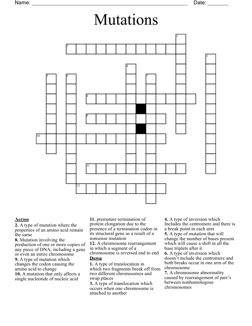 Mutations Crossword