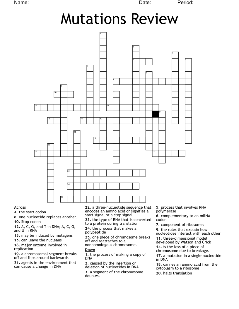 Mutations Review Crossword