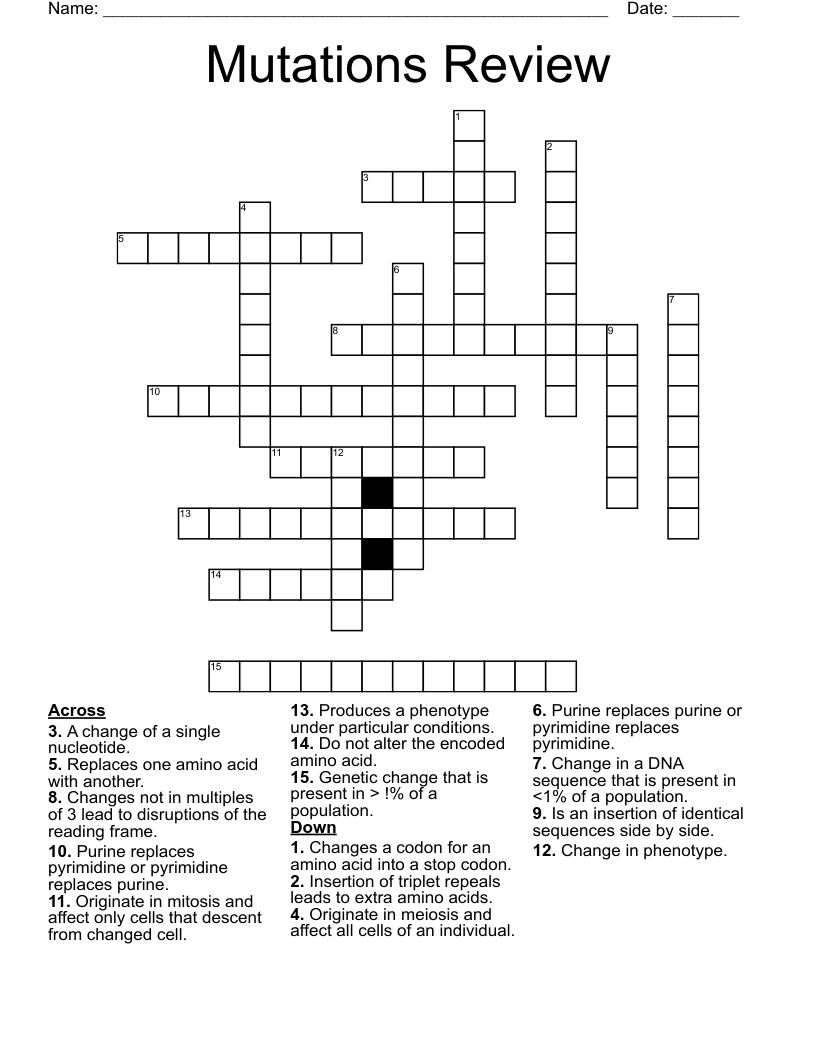 Mutations Review Crossword