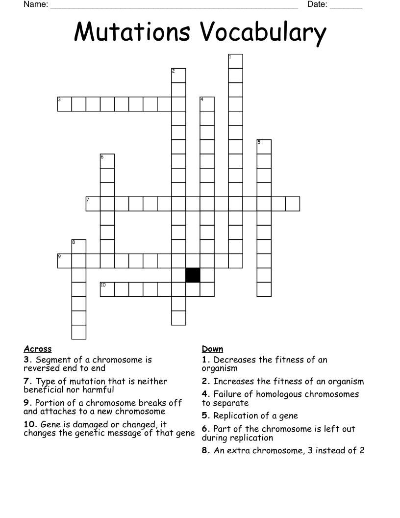 Mutations Vocabulary  Crossword