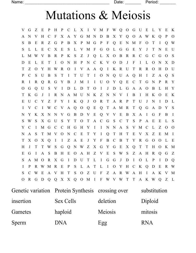 Mutations & Meiosis  Word Search