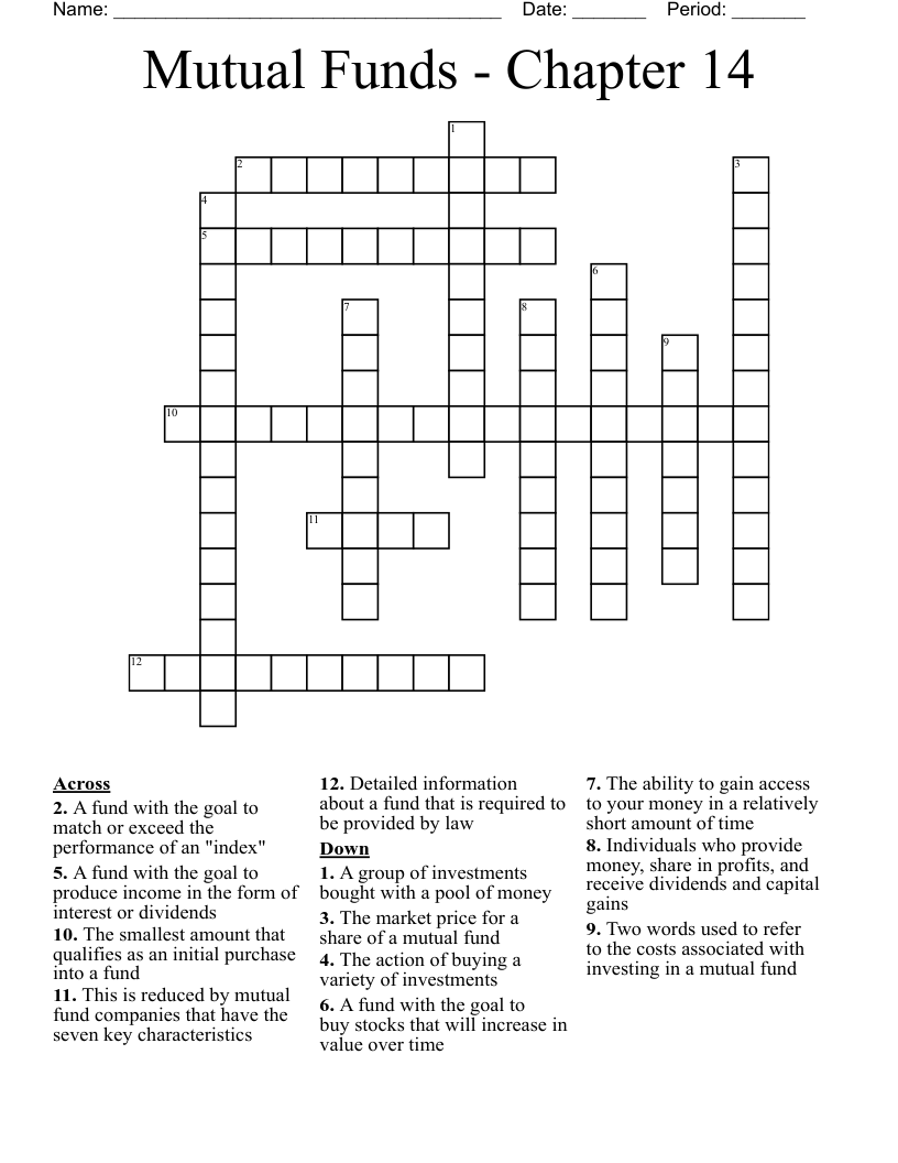 Mutual Funds - Chapter 14 Crossword