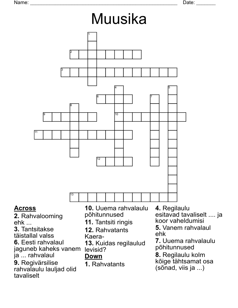 Muusika Crossword
