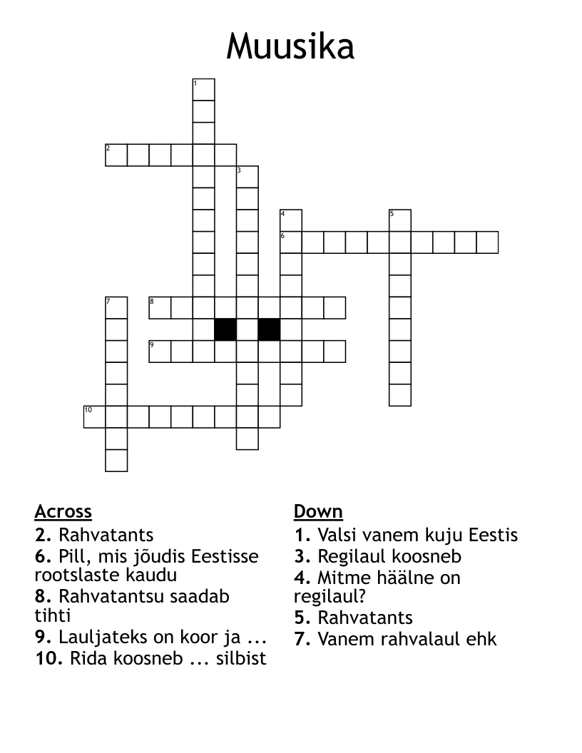 Muusika Crossword