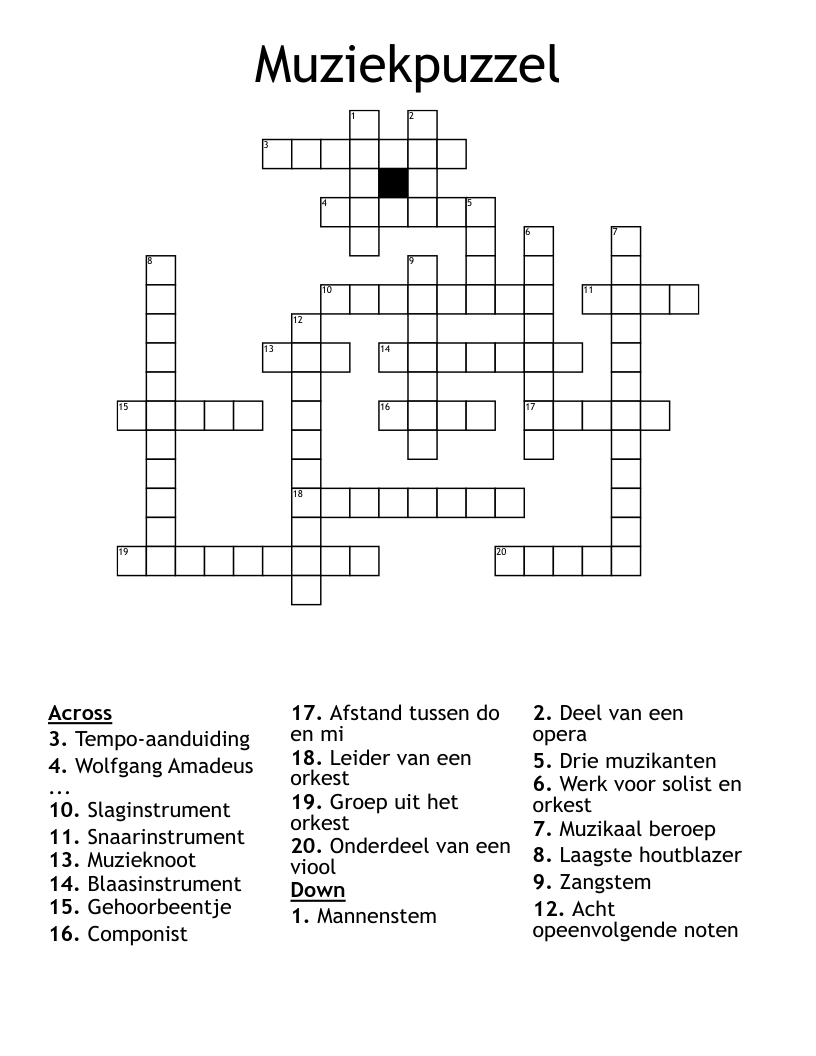 Muziekpuzzel Crossword