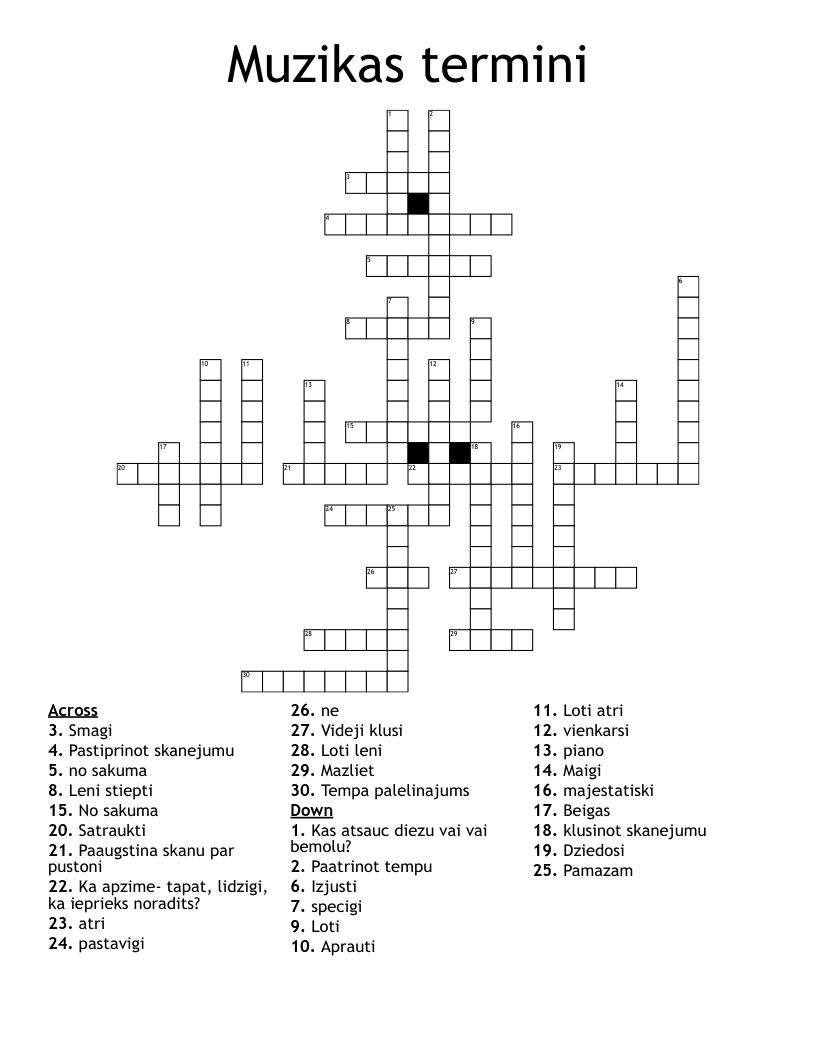 Muzikas termini Crossword