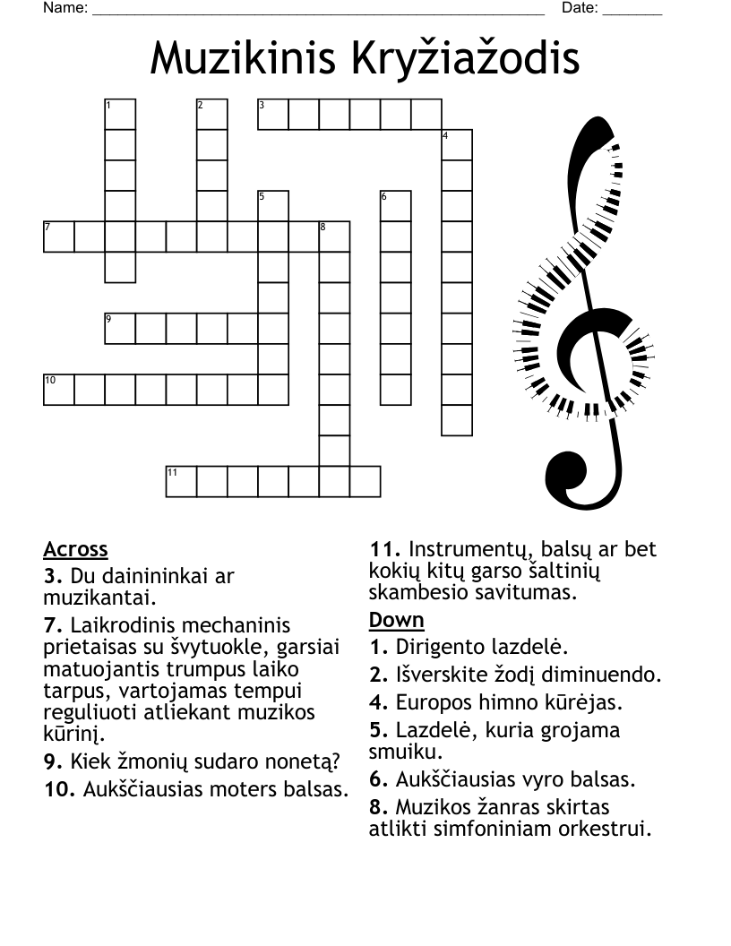 Muzikinis Kryžiažodis Crossword